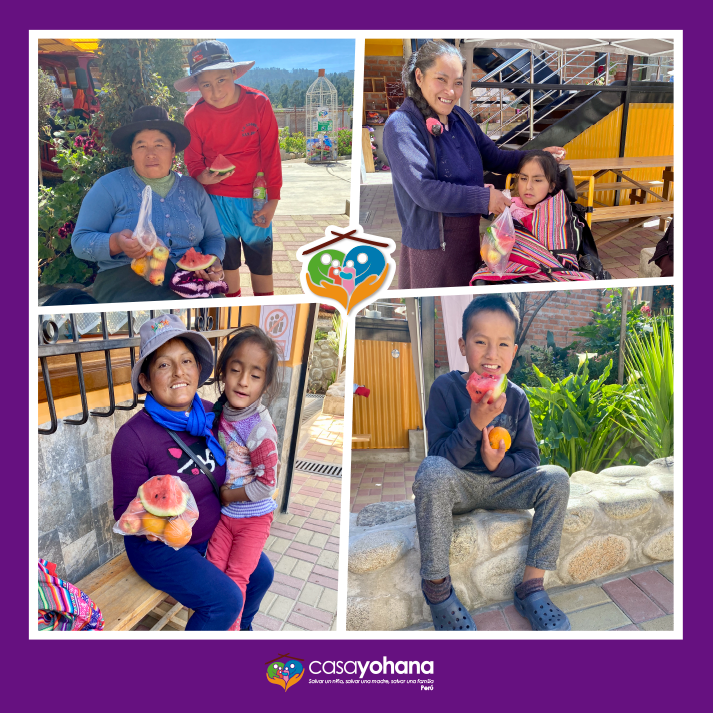 The casayohana children are happy to receive donated fruit and some take a hearty bite right into the sweet watermelon. 